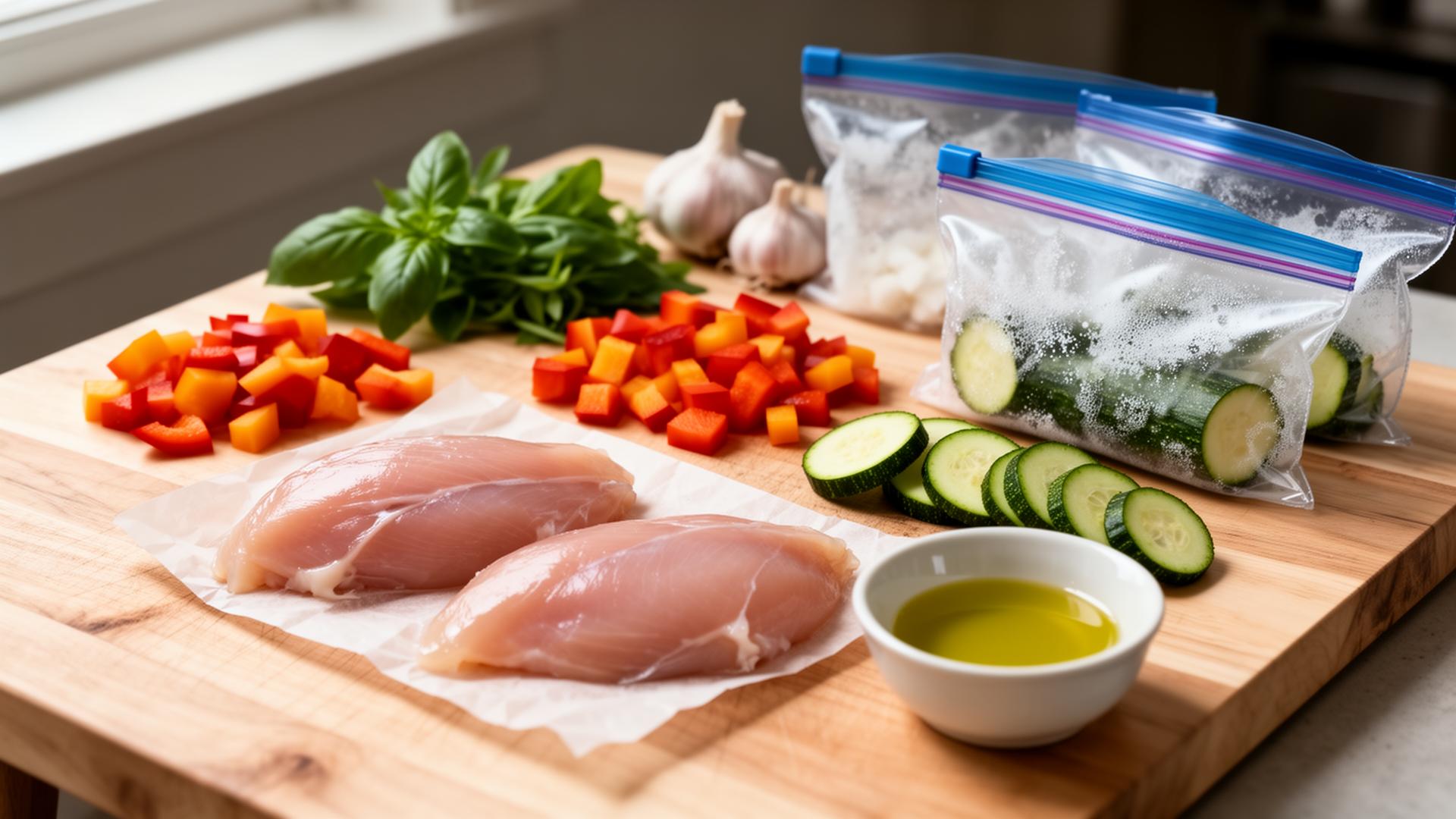 Cocina al final del día con ingredientes a medio preparar