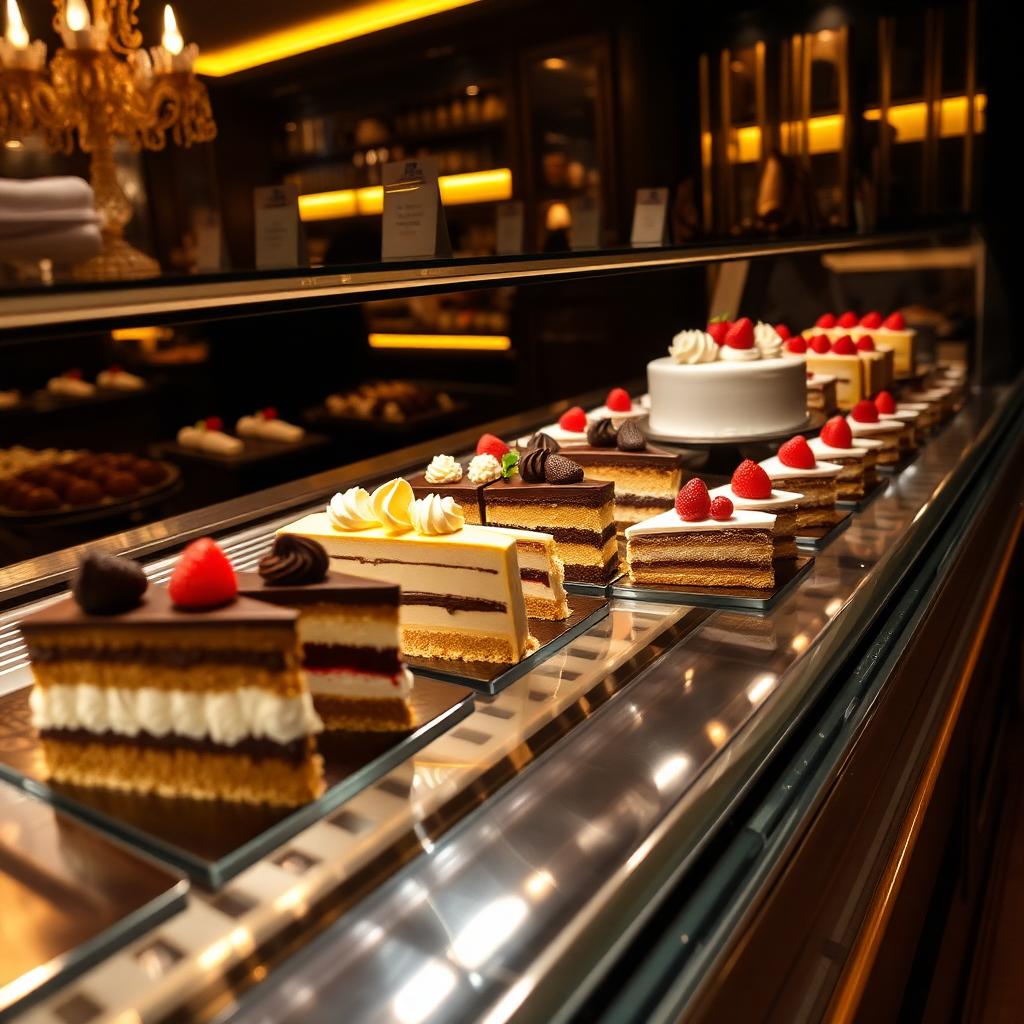Rebanadas gourmet exhibidas en vitrina refrigerada